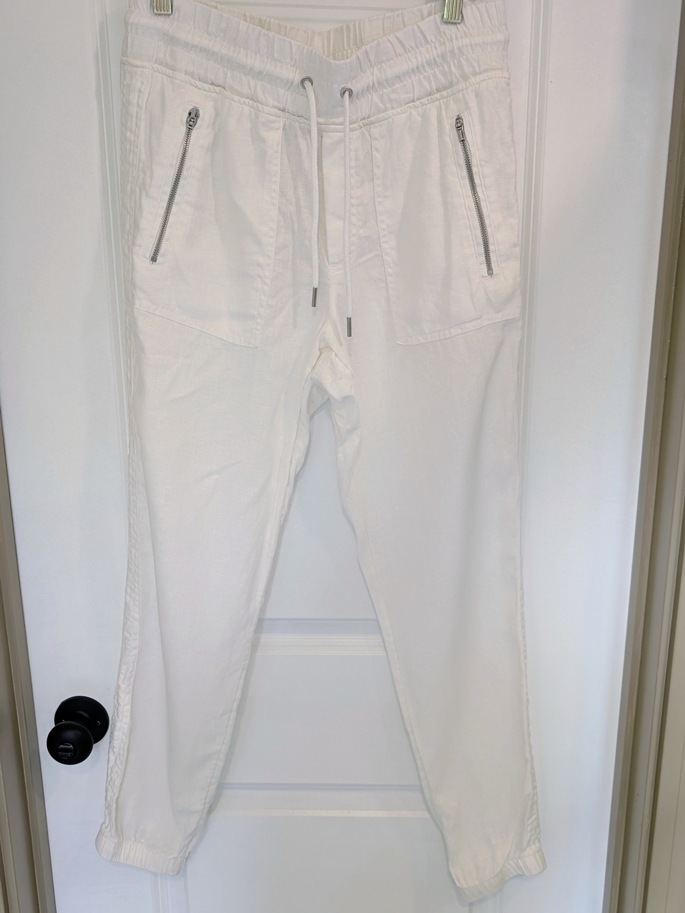 Athleta Cabo Linen White Drawstring Zip-Pocket Joggers